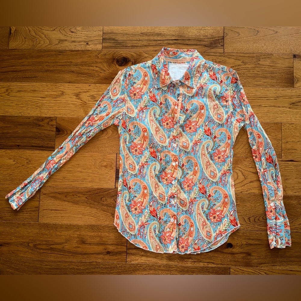 Sundance Chino Cayman Island Long Sleeve Paisley Top Blouse Size XS